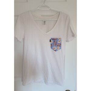 White V-Neck T-Shirt with Patterned Pocket